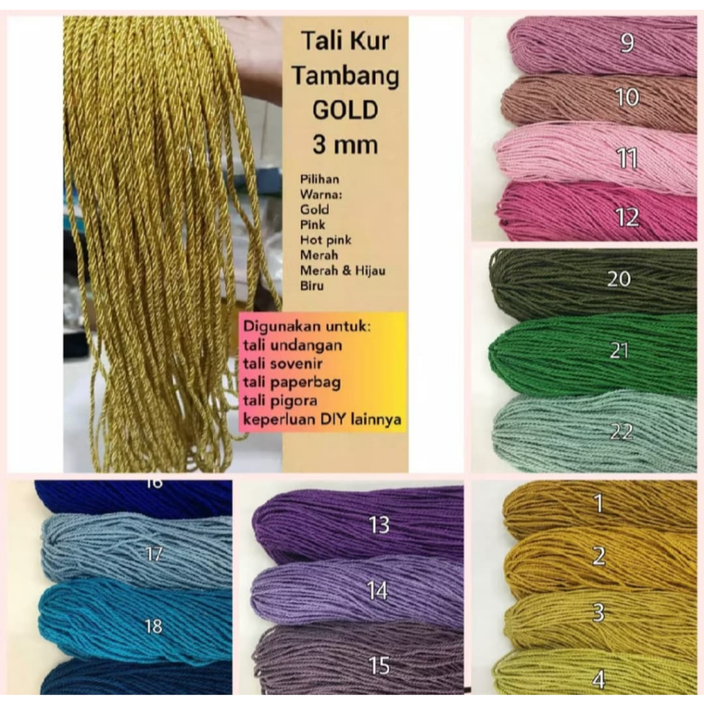 

(1 YARD) TALI KUR 3 MM - TALI EMAS - TALI POLOS - TALI HAMPERS