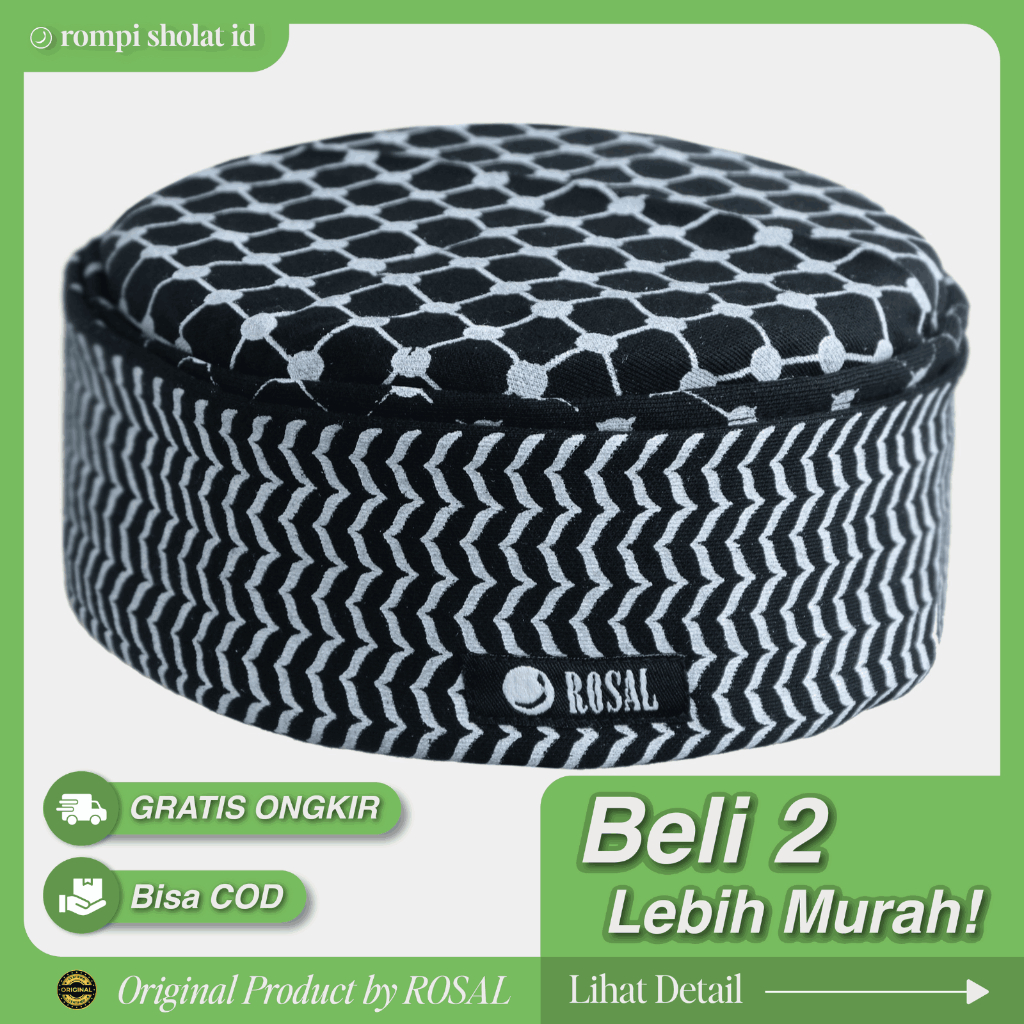 Peci Syam Palestina Kopiah Songkok Tebal Original Motif Kafiyyeh Bahan Adidas ROSAL