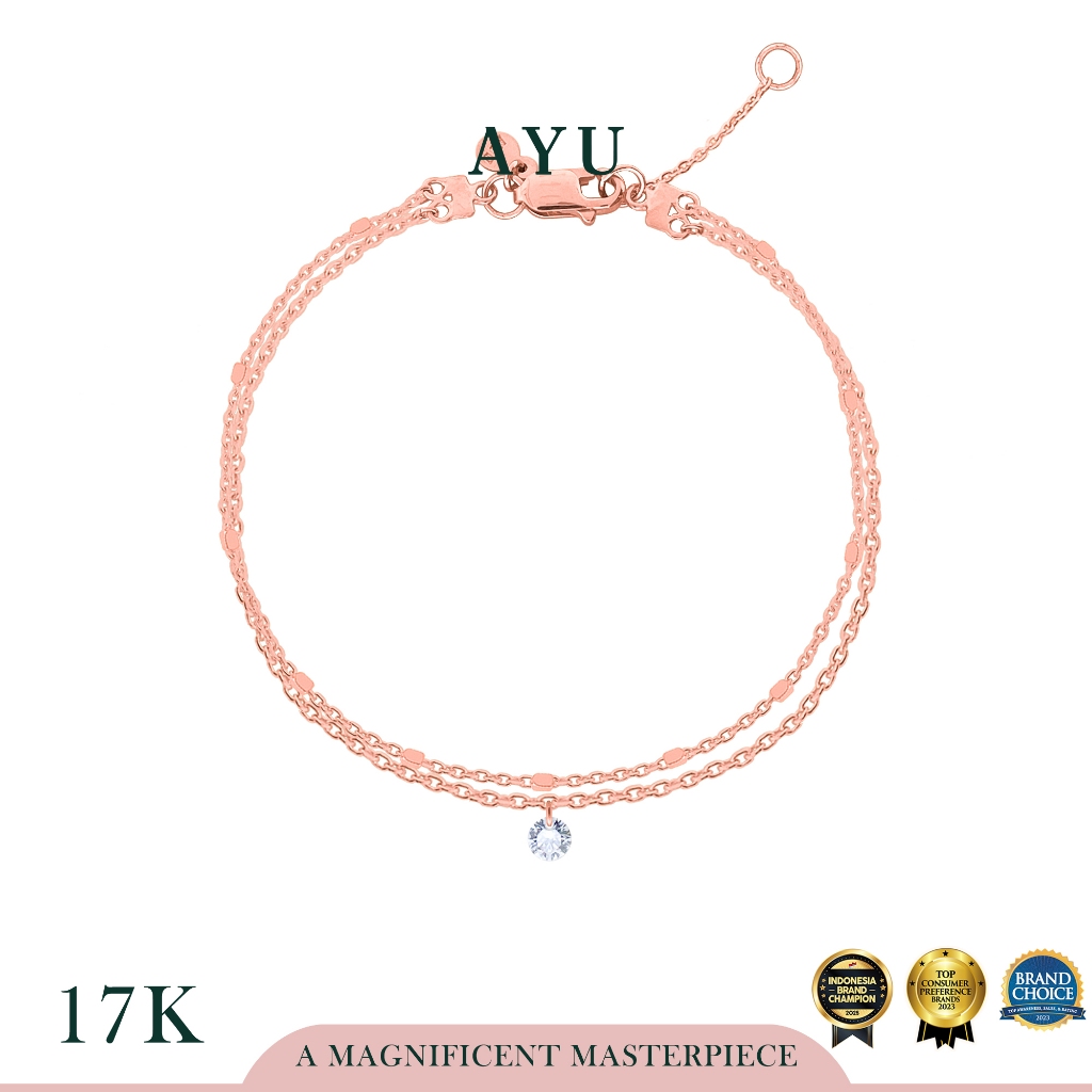 AYU Gelang Emas Korea - Candy pop Double Chain Bracelet 17K Rose Gold
