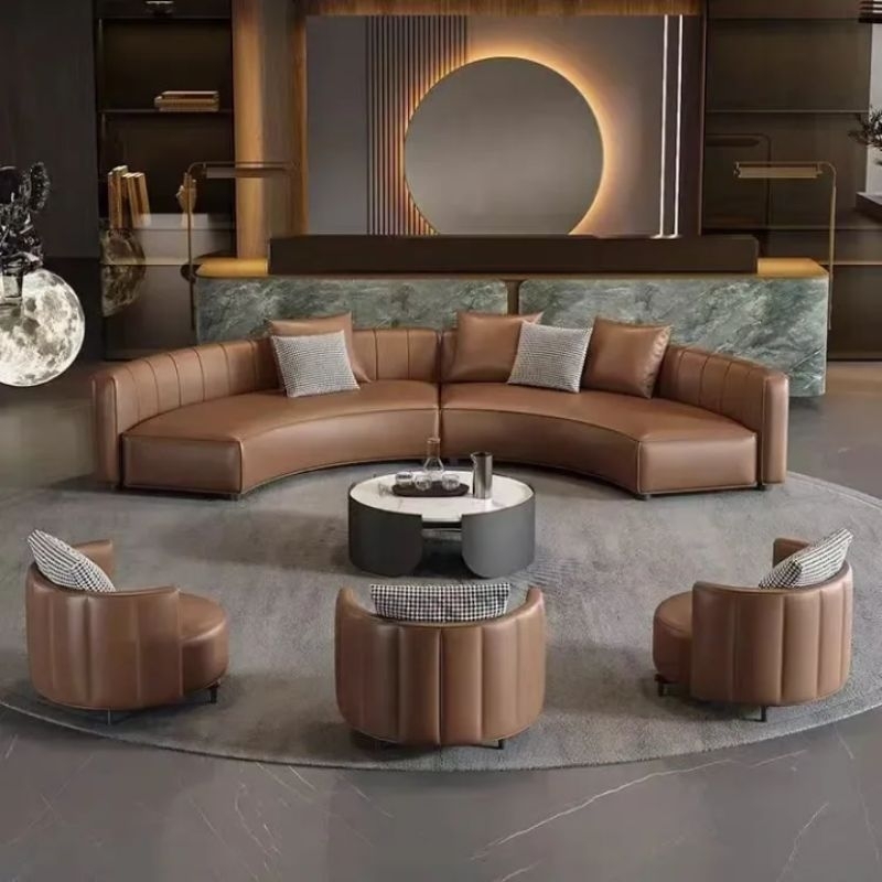 sofa bundar Kulit premium untuk ruang tamu eksklusif