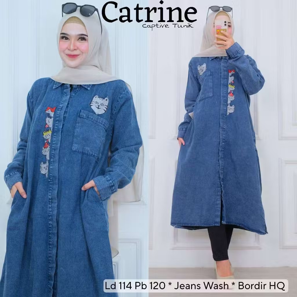 LONG TUNIK JEANS CATRINE LD 114CM UNTUK BB 55 SAMPAI 70 KG