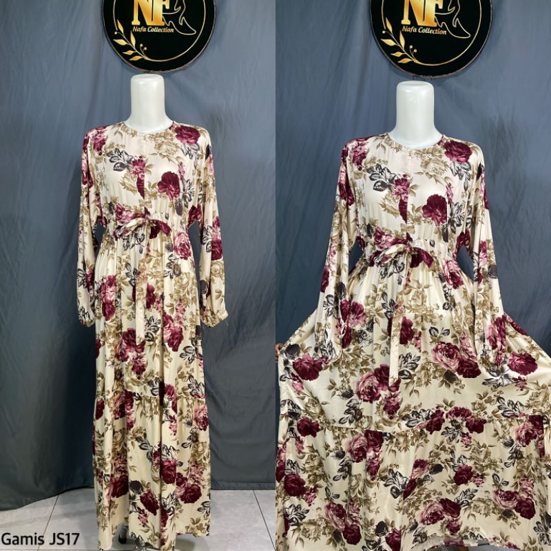 Gamis JS17/gamis bunga/gamis murah/gamis rayon/gamis serut panjang