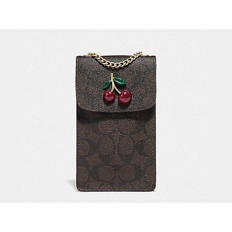 Tas COACH Phone Crossbody Bag SIGNATURE Mahogany with Cherry ORIGINAL
