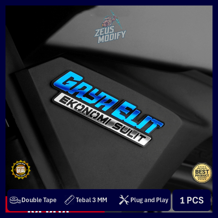 EMBLEM GAYA ELIT EKONOMI SULIT YANG LAGI VIRAL AKSESORIS MOTOR MOBIL TIMBUL AKRILIK 1PCS