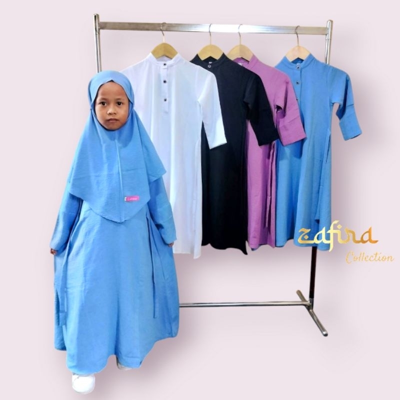Zafira Collection - Gamis Abaya Anak Perempuan Set Hijab Model Terbaru Lebaran 2026 Dress Simple