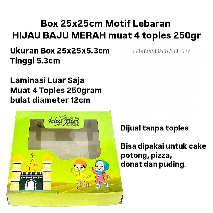 

5 Pcs Box Brownies Lebaran 25 x 25x 5.3 Cm Box Toples 250 Gr Motif Hijau Eid Mubarak Dus Pudding Parcel Lebaran