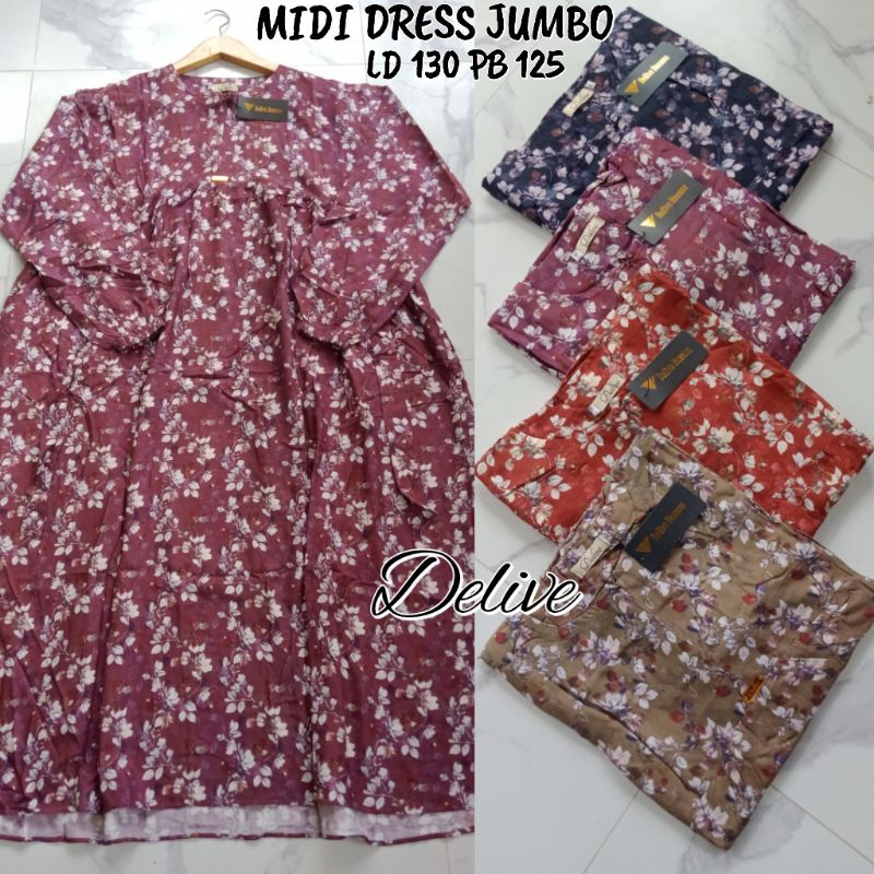 Midi Dress Rayon Jumbo Motif Bunga//Midi Dress Rayon Jumbo//Homey Dress Rayon Jumbo