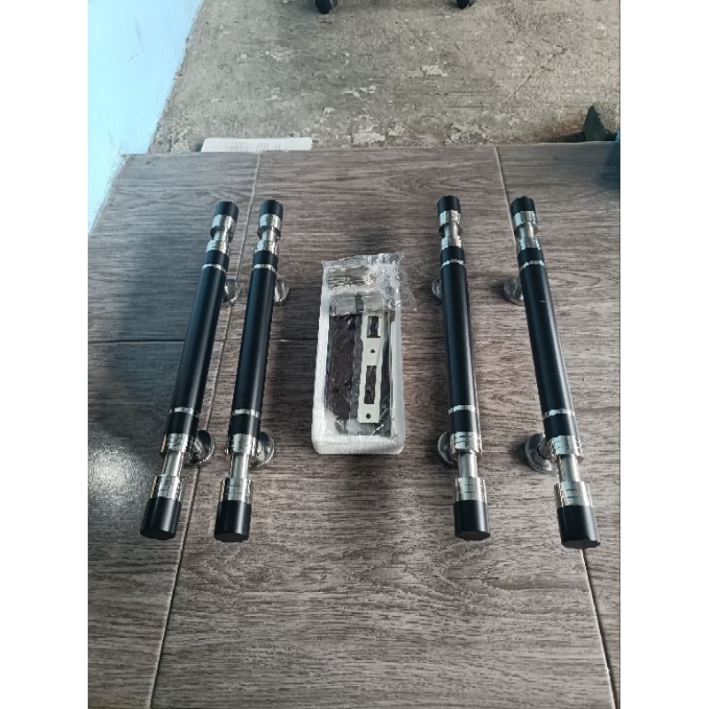 {1 Set} Handle Kunci Pintu Rumah Kupu Tarung 45cm Hitam Stainless