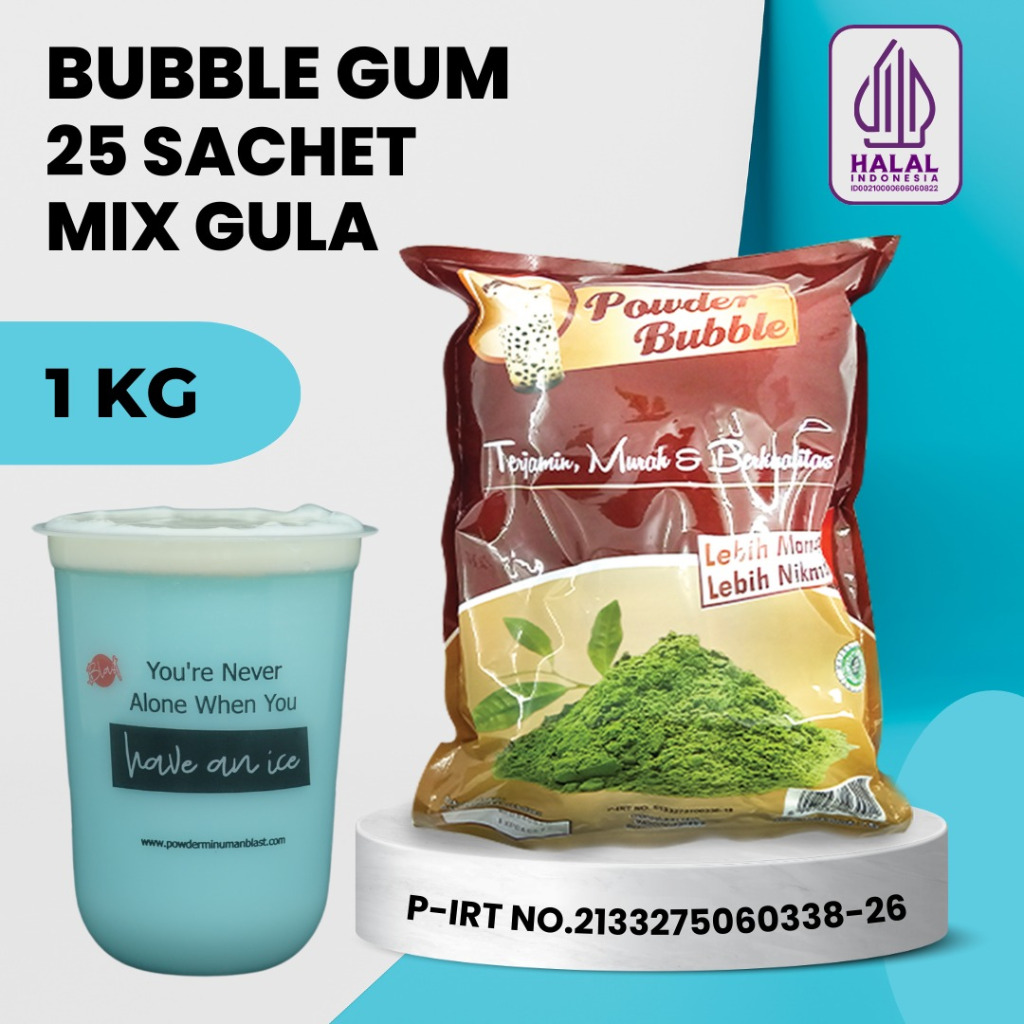 

Bubuk BUBBLE GUM 1 KG - Powder Rasa Permen Karet - Bahan Minuman Bubuk Instan ( Mix Creamer + Gula )