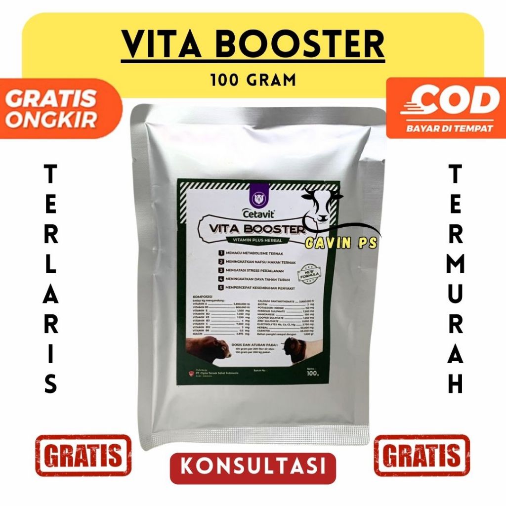 VITA BOOSTER 100 GRAM - Vitamin Penambah Nafsu Maka, Anti Stress Sapi Kambing Domba Ampuh