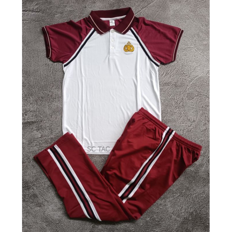 Baju Olahraga Jatah Polri Putih Maron/Baju Olahraga Maron Polri