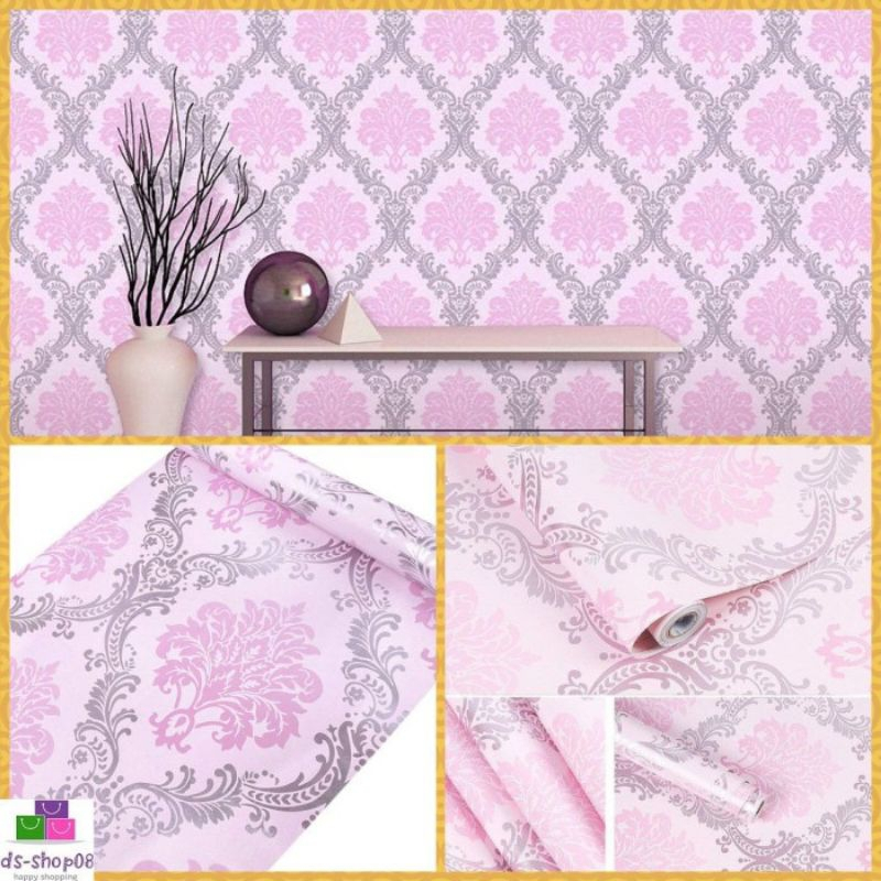 BATIK PINK SOFT Wallpaper sticker dinding batik ELEGAN ukuran 45 cm x 8 meter