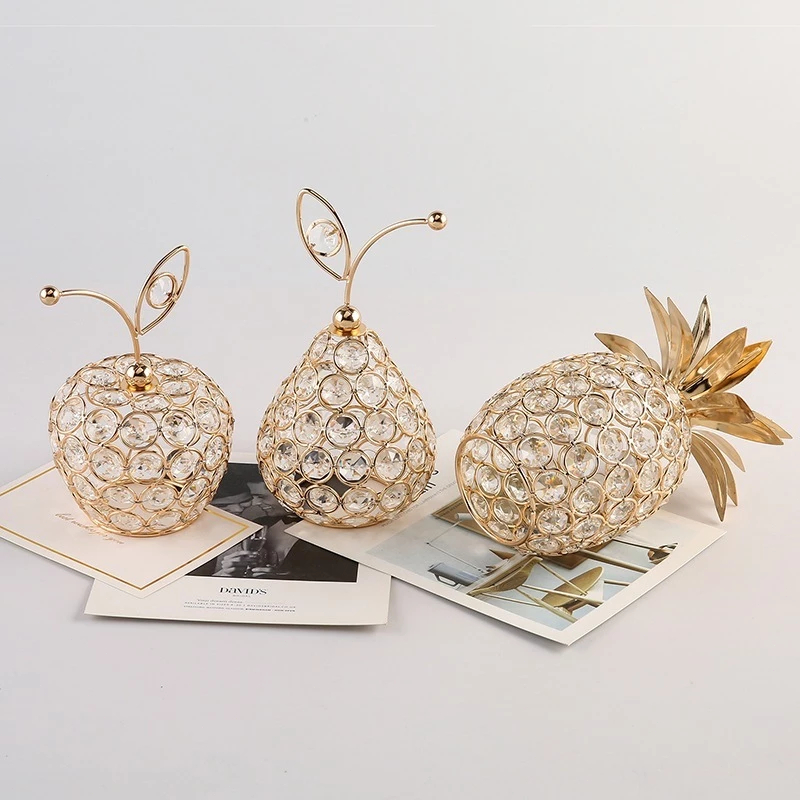 3Pcs Ornament Kristal Buah Pir Nanas Apel Nampan Kaca Kristal Ornament Crystal Buah Rumah Pilihan