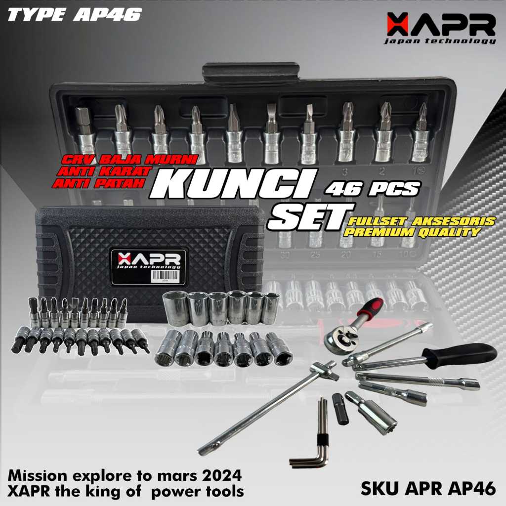 Kunci Set 46pcs APR JAPAN Kunci Shock Set APR JAPAN Kunci Sok 46pcs Kunci Socket Murah Berkualitas