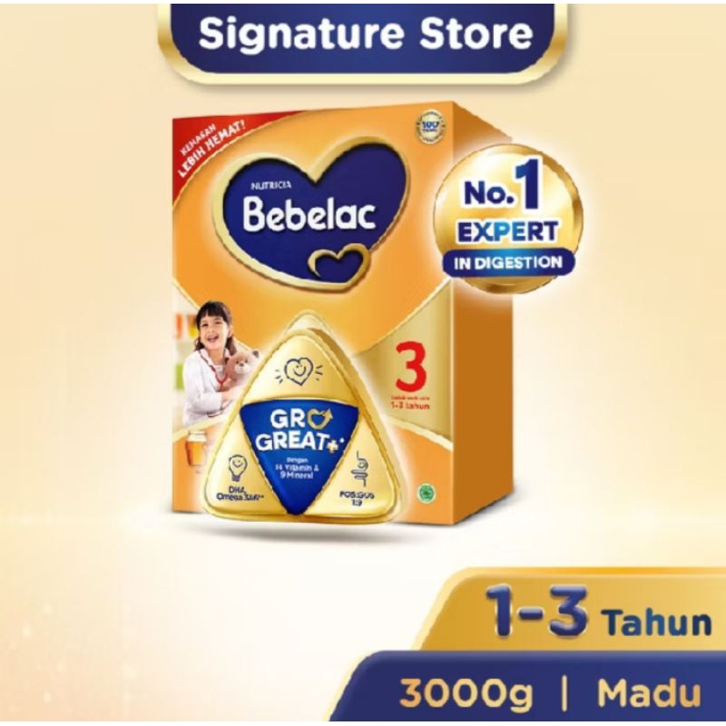 

Bebelac 3 Gogreat+ susu bubuk Pertumbuhan Anak Rasa Madu Vanilla 3000g(3Kg)