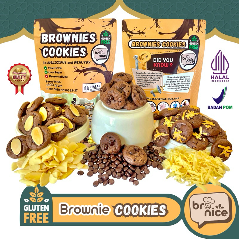 

Bro.Nice | Brownies Cookies Premium w/ Gluten Free, Brownies Kering, Cookies Sehat @100gr