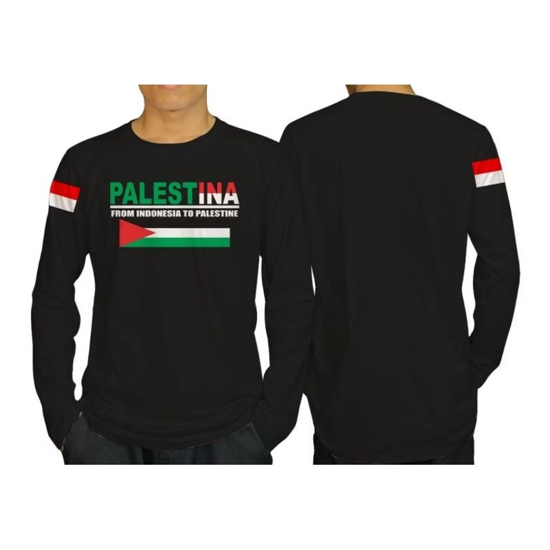KAOS LENGAN PANJANG PALESTINA FROM INDONESIA TO PALESTINA GAMBAR BENDERA PALESTINA