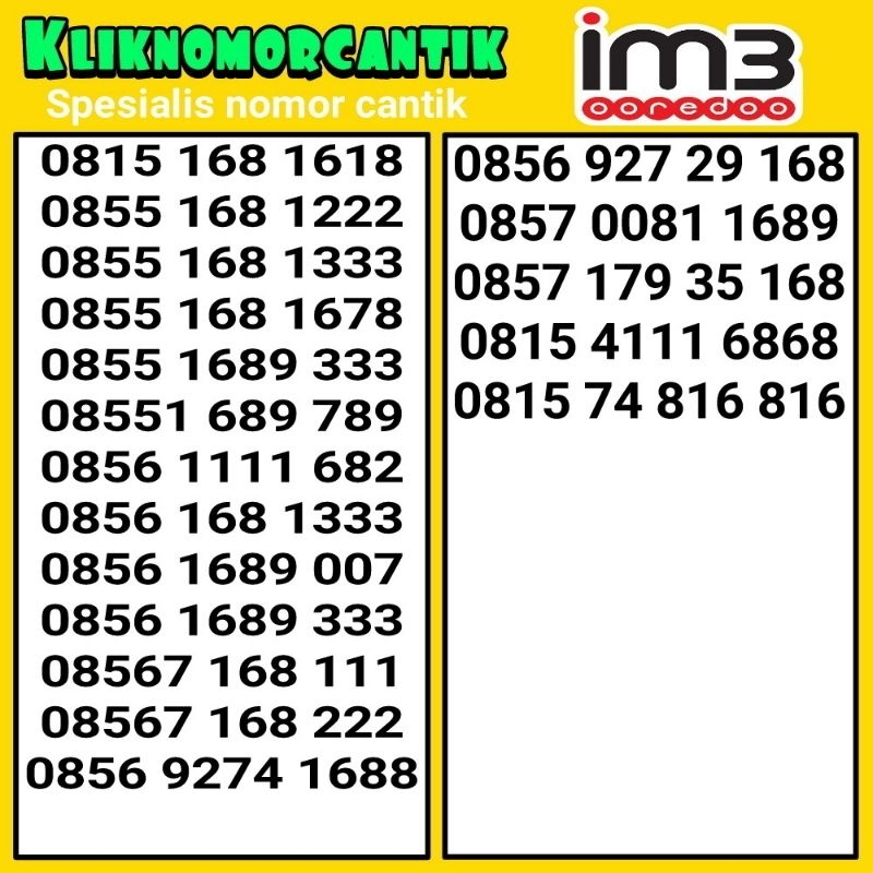 nomor cantik Indosat IM3 168 kartu perdana Indosat 4G&5G A1