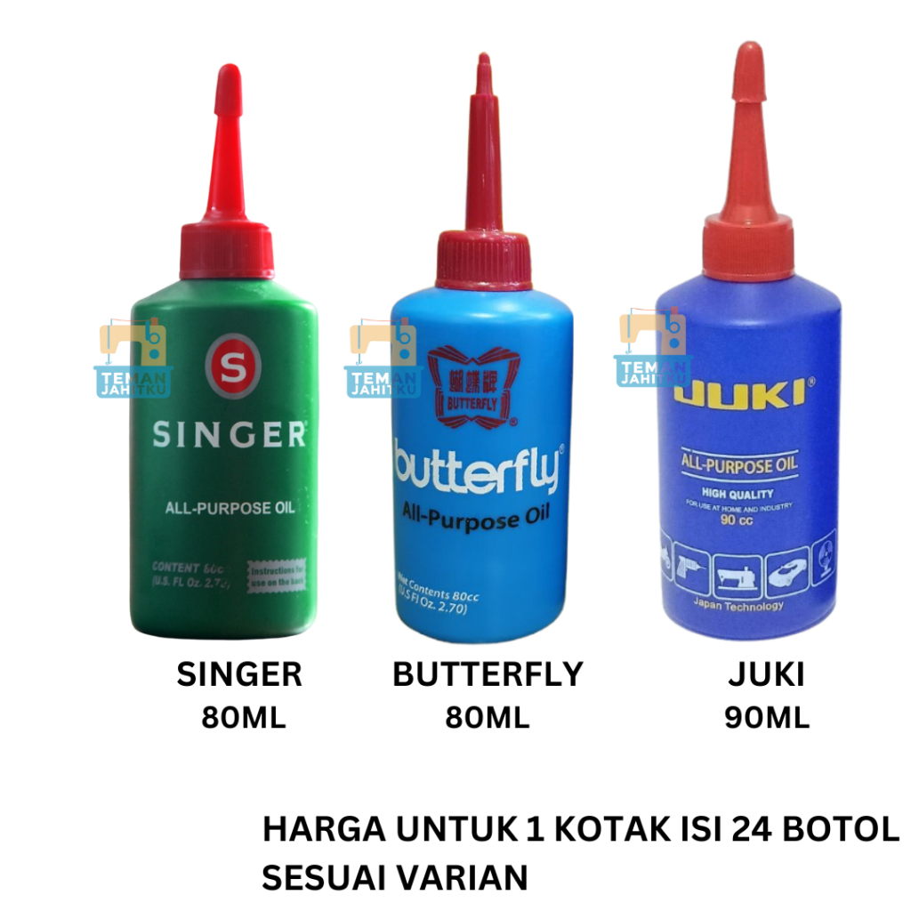 (1 DUS ISI 24 BOTOL ) MINYAK PELUMAS SERBAGUNA OLI MESIN JAHIT JUKI / SINGER / BUTTERFLY