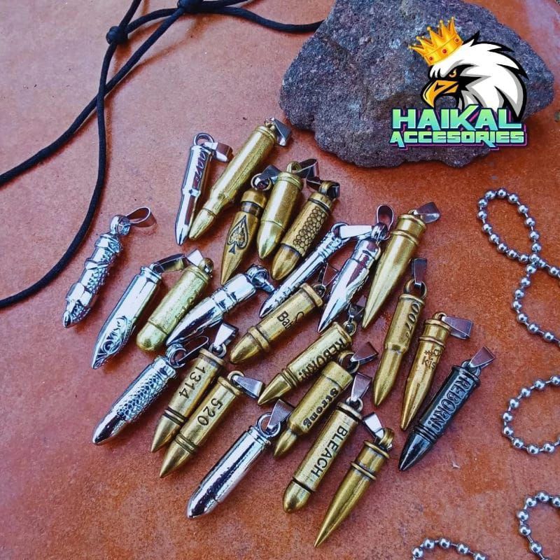 Liontin peluru bandul kalung model peluru liontin metal motif bandul peluru import