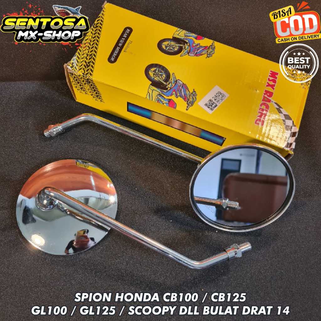 [ SEPASANG ] SPION / KACA SPION CHROME HONDA CB100 / CB125 / S90 / GL100 / GL125 DRAT 14 UNIVERSAL