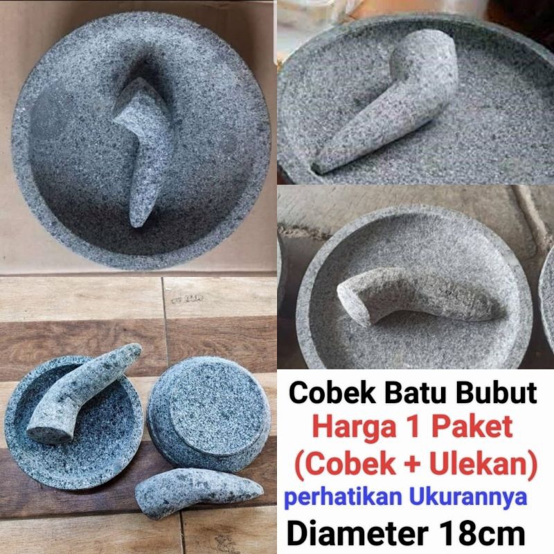 cobek batu asli dibubut diameter ±18cm harga 1 paket (Cobek + Ulegan)