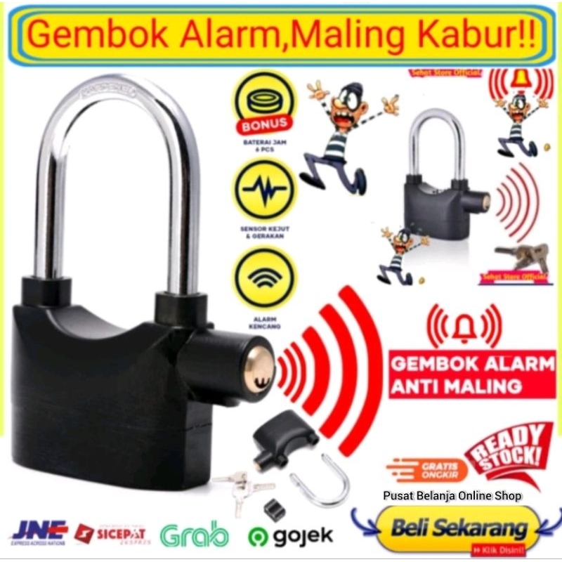 GEMBOK Alarm bunyi Kuat Kunci Gembok Anti Maling Motor Mobil Sepeda Konci Alarem Pager Rumah Suara K