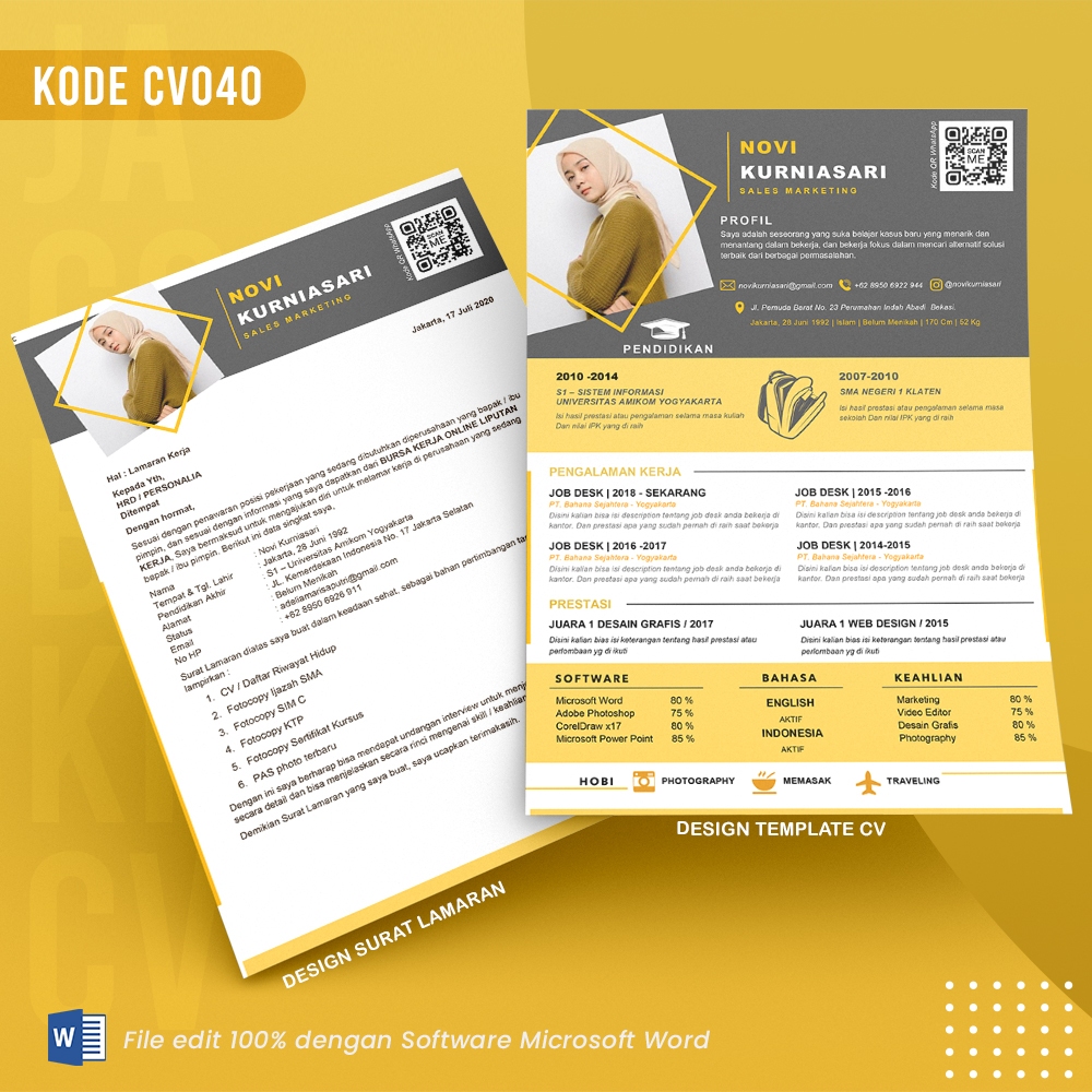 Template CV Siap Edit 100% dengan Ms.Word - JagoBikinCV Kode 040