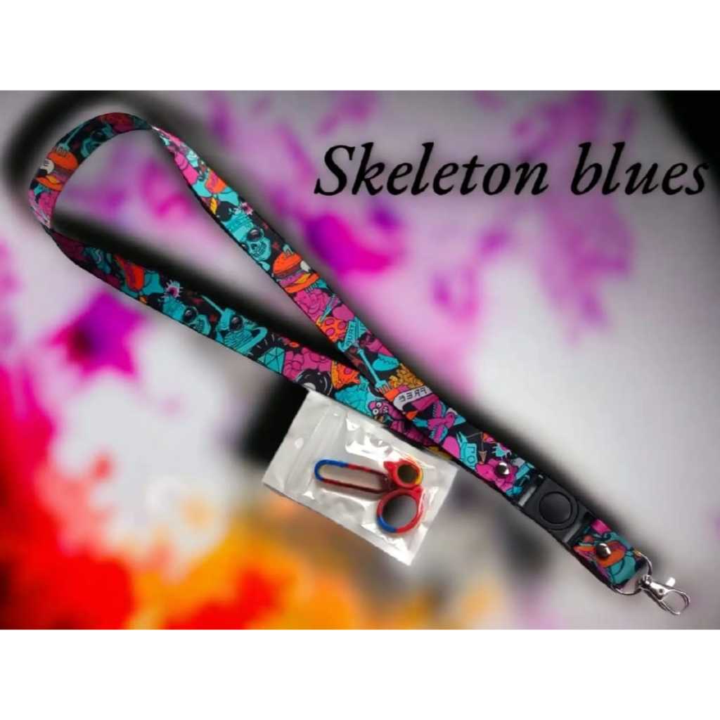 

Gantungan tali Lanyard SKELETON BLUES/Gantungan kunci/Name Tag dan ID Card Free 0 ring 3pcs bisa ukuran 2cm Full Printing Luar dalam 100% original