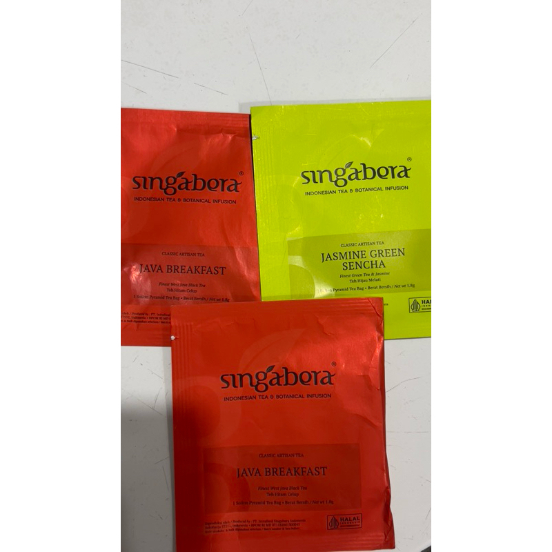 

teh singabera ori 100% java breakfast dan jasmine green sencha