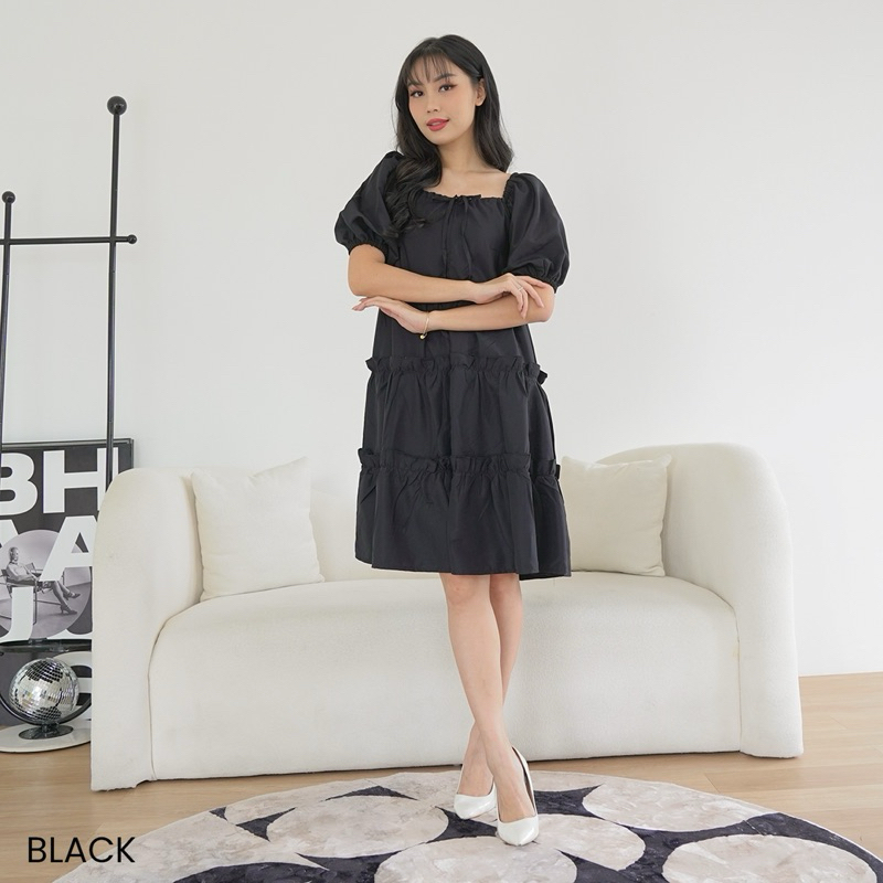 Dress Katun Lengan Pendek/ Dress Hitam Wanita Lengan Pendek/ Dress Pendek