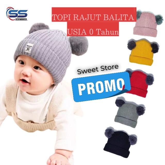 Topi Anak Bayi Kupluk Karakter Pompom Varian Warna / topi bayi perempuan Dan Laki-laki 0-6 bulan