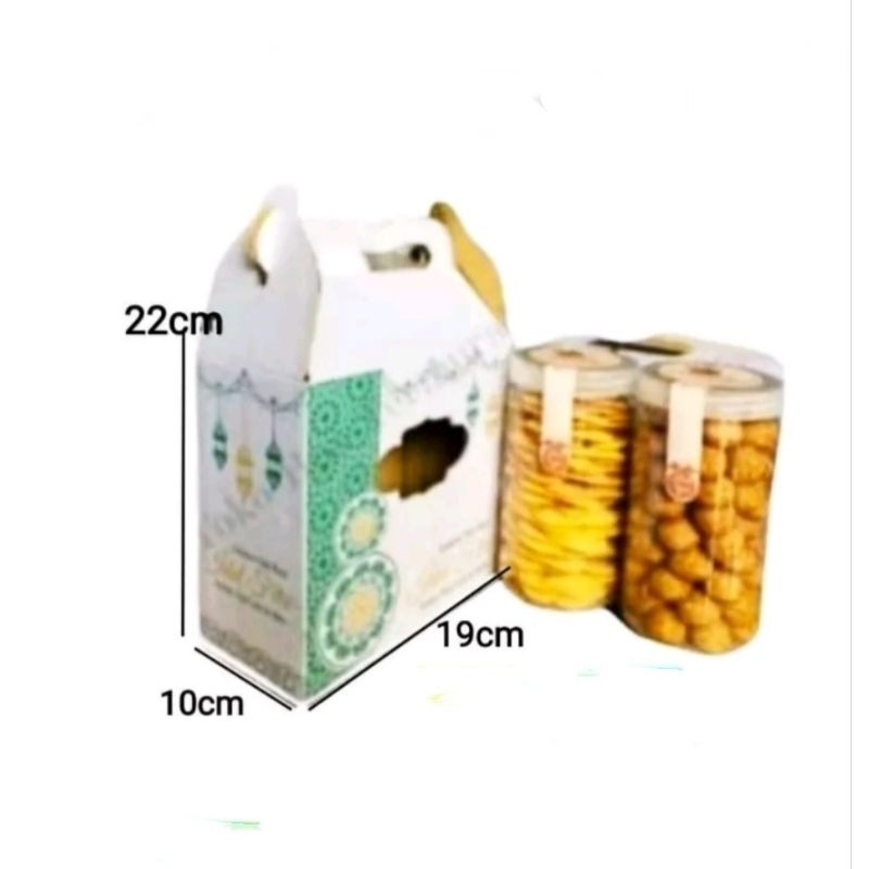 

Box Jinjing 19x10x22 cm( Kuker Toples JAR 1300 ml isi 2 Toples/Idulfitri/lebaran/hampers/kardus