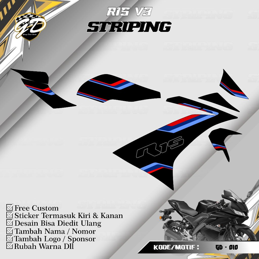 Striping R15 V3 Stiker Striping R15 V3 Striping Variasi R15 V3 GD-010
