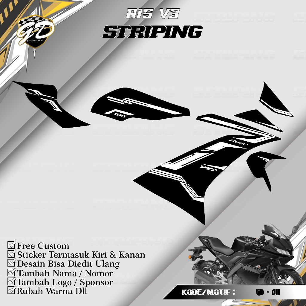 Striping R15 V3 Stiker Striping R15 V3 Striping Variasi R15 V3 GD-011