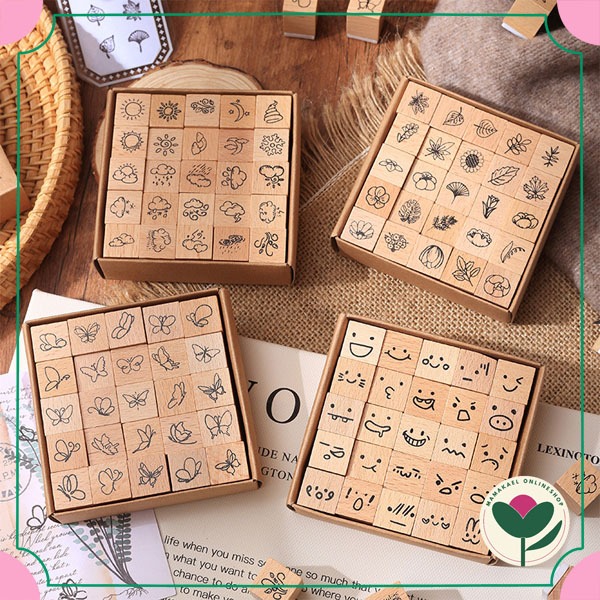 

1 set isi 25 pcs fun and interesting wooden stamp emoji weather stempel lucu cute aesthetic MK1864