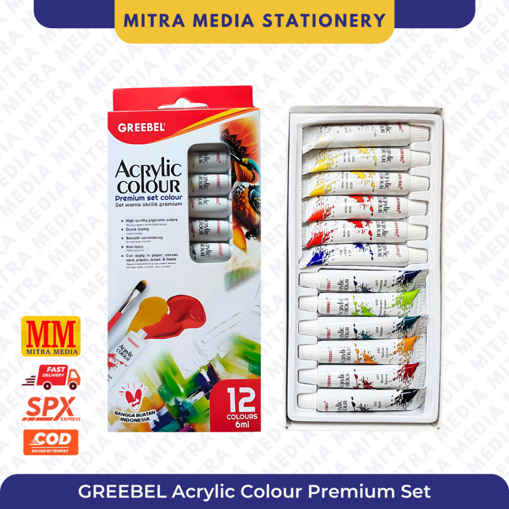 

GREEBEL Acrylic Colour Premium SET 6ml / Cat Akrilik Premium / Cat Lukis Kanvas