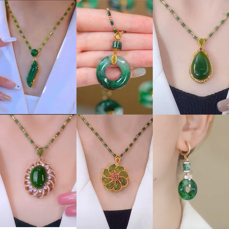 (Bebas beli 2 dapat bonus) K23 Kalung hijab giok batu asli hijau titanium wanita original elegan