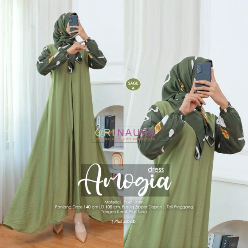 Gamis Elegant Plus Jilbab Segi Empat Amogia Dres // Azila Dres // Mima Dres Ori Naura