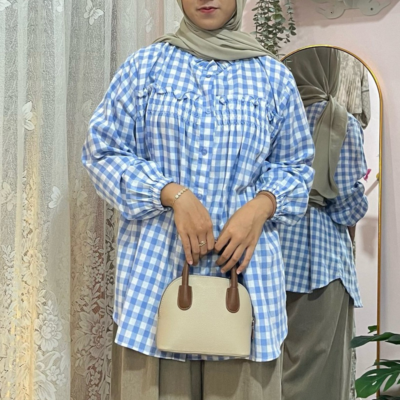 Blouse Ruffle Kotak-kotak // Atasan Kotak-Kotak // Blus Panjang // Syifa Amanda Blouse