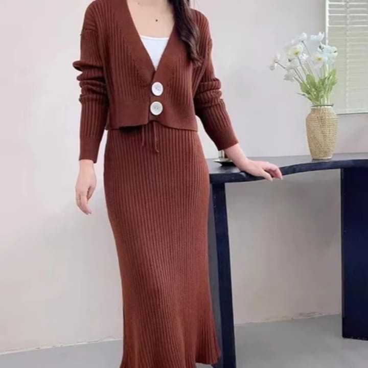 Setelan rajut wanita kekinian/one set rajut wanita