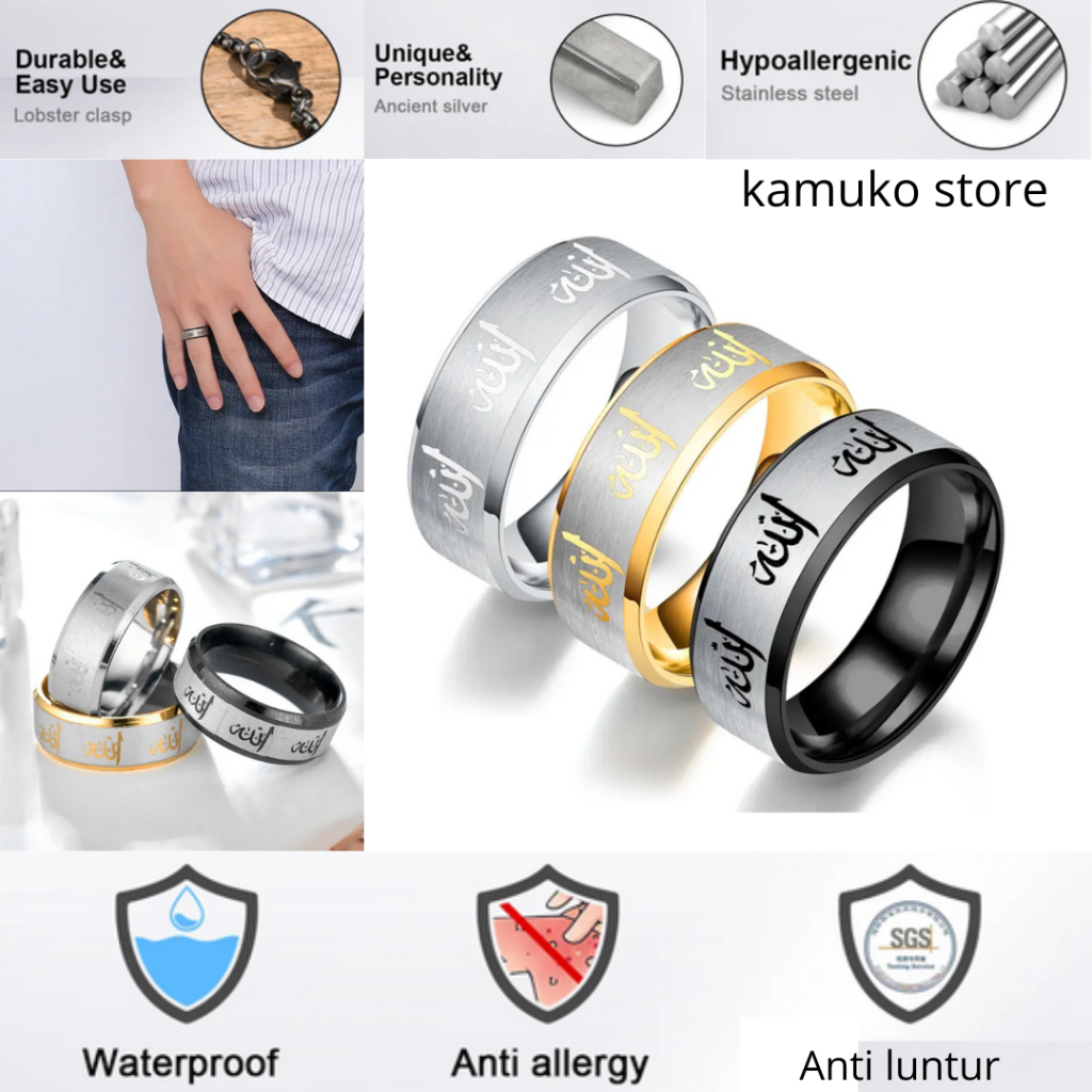 Cincin Titanium Premium Lafaz Allah Anti Karat Dan Luntur Untuk Pria Dan Wanita - Cincin Titanium Mo