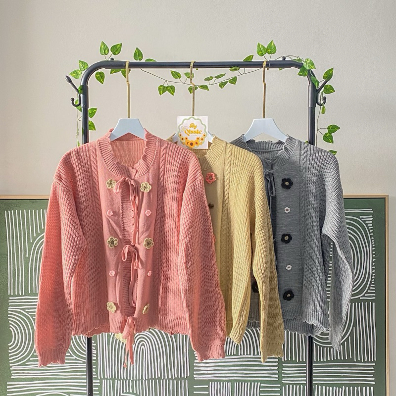 Cardigan Kayaka Rajut Atasan Wanita Flowers