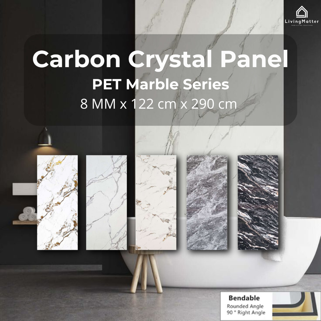 Wall Panel Marmer PVC Wood WPC Marble Wallpanel Panel Dinding PET Carbon Crystal Panel 8MM 290CM