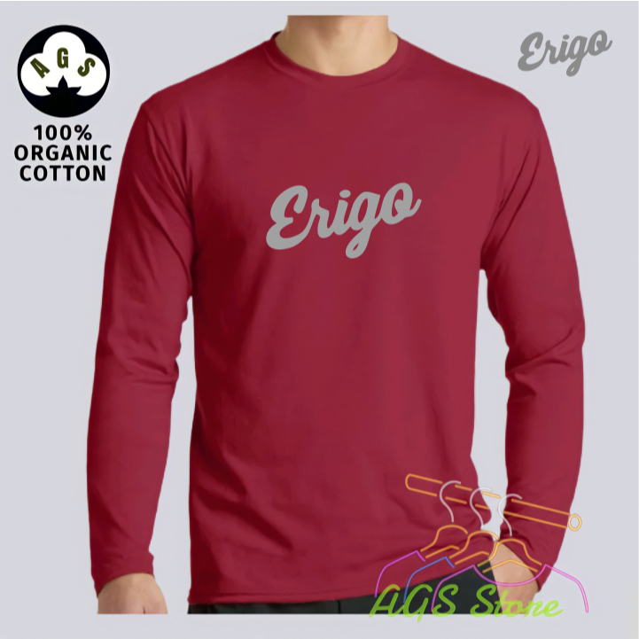 Baju Distro Pria Keren 2022 Motif Keren Erigo Text Premium Grey - Kaos Lengan Panjang Kaos Cowok Dew