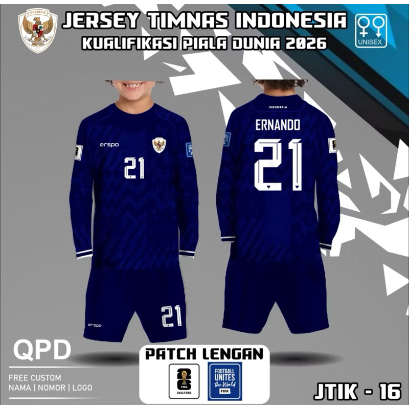 Setelan Jersey Baju dan Celana Lengan Panjang Anak Kiper Timnas Indonesia baju bola kaos futsal Kual