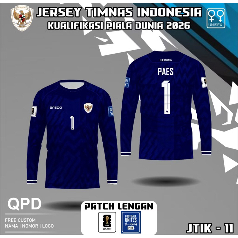 Atasan Lengan Panjang Jersey Timnas Indonesia baju bola kiper kaos futsal dewasa kualifikasi piala d