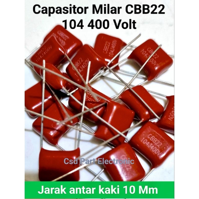 10 Pcs Capasitor Milar 100nf/0,1uf// 104j 400V CBB22
