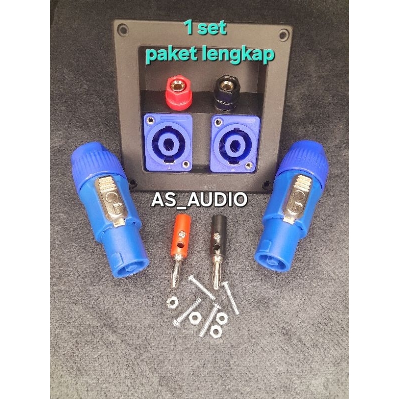 TERMINAL BOX SPEAKER + JACK SPIKON + JACK BANANA + SOCKET SPIKON + BAUT MUR 1 SET BIRU