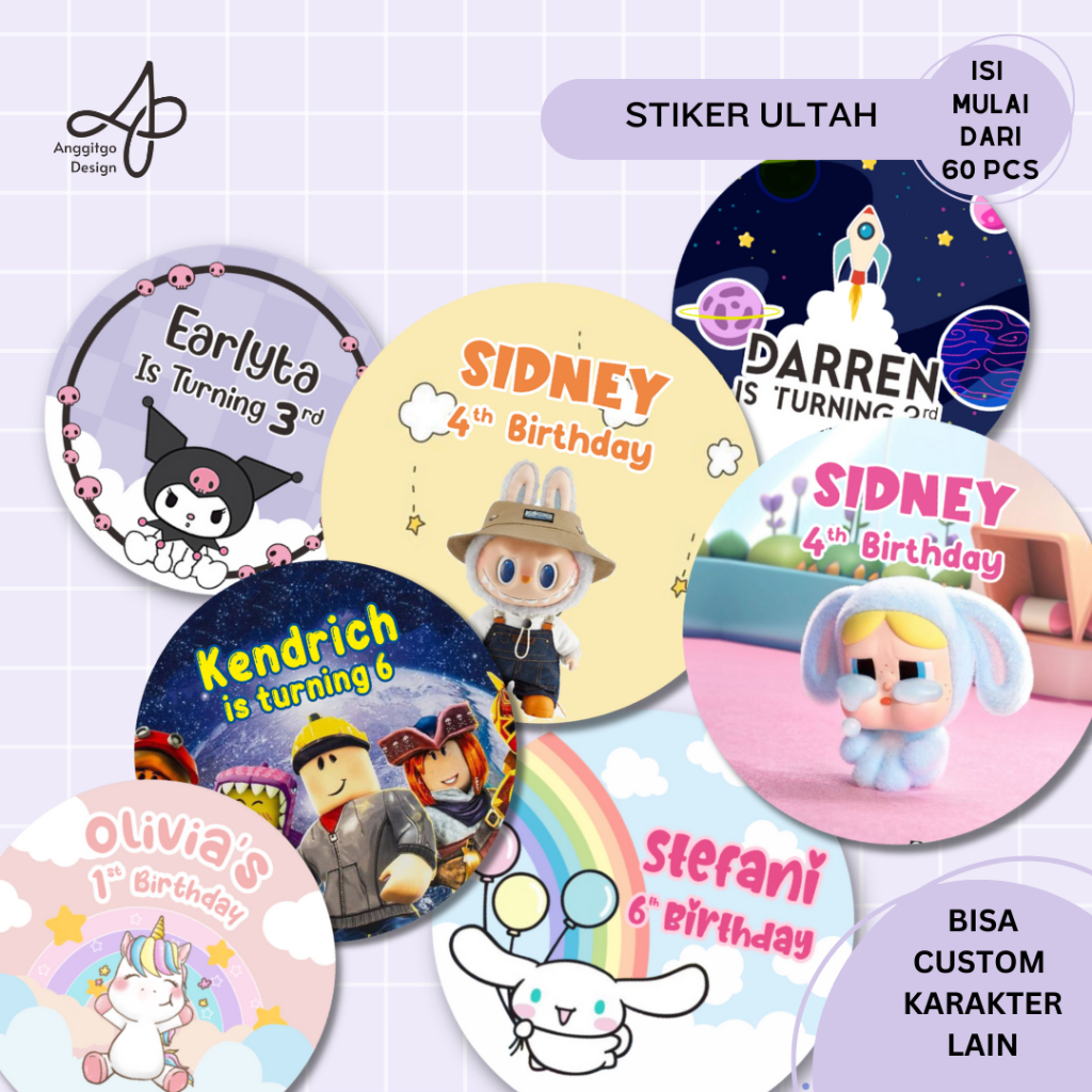 

Stiker Label Ulang Tahun CUSTOM NAMA ANAK Label Birthday Anak FREE DESAIN